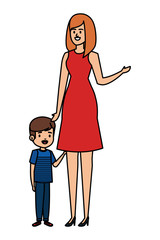 beautiful mother with little son characters