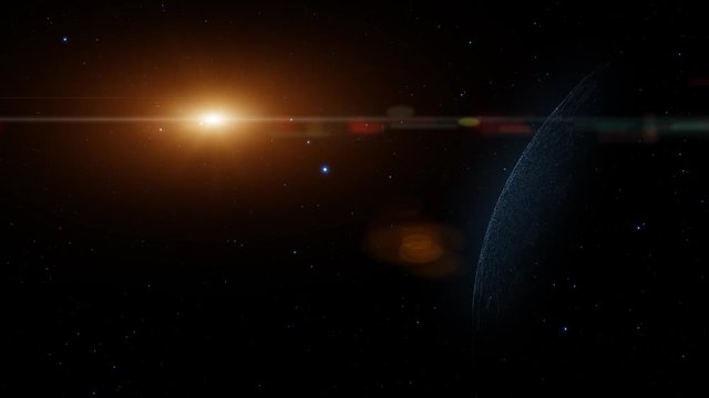 Artistic 3d cosmos copy space with planets, stars and sun animation copy space background..