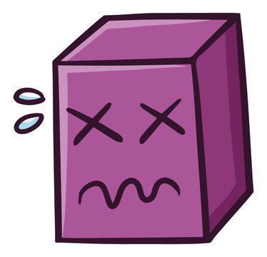Funny and cute pink square box getting sad - vector