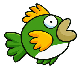 Funny and cute green yellow fat fish - vector