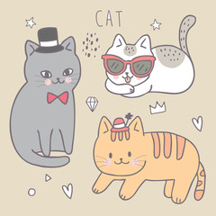 Cartoon cute fashion cat vector.