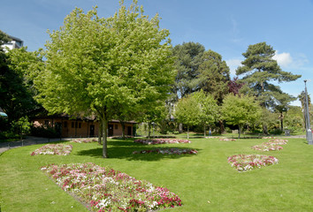 Flower beds and shrubs in the Lower gardens at Bournemouth on the Dorset coast