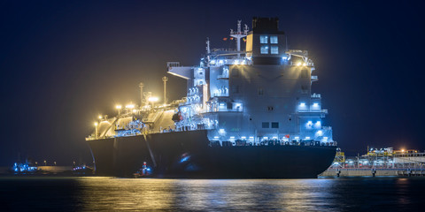 LNG tanker during the supply of liquefied gas to the LNG terminal in Swinoujscie in Poland