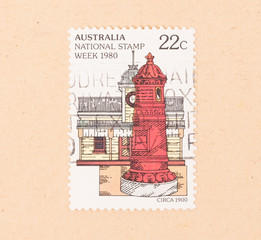 AUSTRALIA - CIRCA 1980: A stamp printed in Australia shows a red letterbox, circa 1980