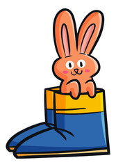 Funny and cute rabbit sit in the blue shoes - vector