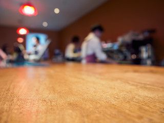 Table top interior cafe coffee shop with blur people background