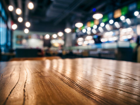 Table top wooden counter Blur Bar cafe restaurant background