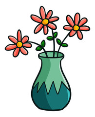 Funny and cute vase with pink yellow flowers - vector
