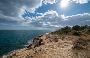 Fototapeta na wymiar The sea in Calafat on the darted coast of Tarragona