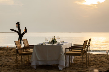 dinner table on the beach at Thailand