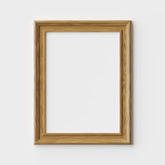 Wood picture or photo frame on white wall with shadows