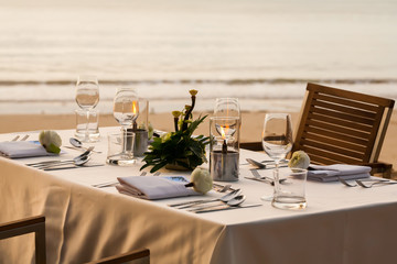 dinner table on the beach at Thailand