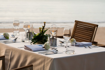 dinner table on the beach at Thailand