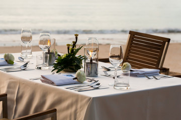 dinner table on the beach at Thailand