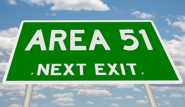 Rendering of a green highway sign for Area 51
