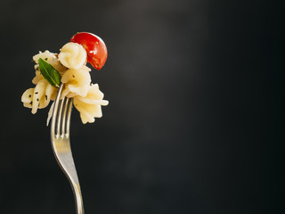 Delicious pasta on a fork