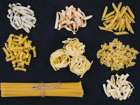 Flat lay composition of different types of pasta