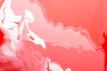 Acrylic Fluid Art. Whites curls and pink coral waves. Abstract swirling background or texture