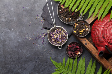 Set of herbal and fruit dry teas