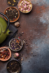 Set of herbal and fruit dry teas