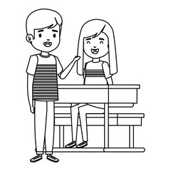 cute little students couple in school desk