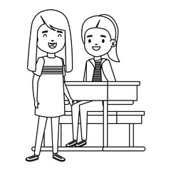 cute little students girls in school desk