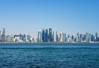 Doha skyline with skyscrapers and waterfront. Concept of finance luxury world