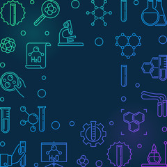 Chemistry vector colored square background in thin line style with empty space for text