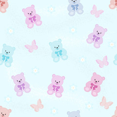 Seamless vector pattern with multi-colored bears on a blue background