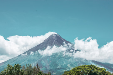 Close-Up of Smoking Mount Mayon with Foreground Clouds