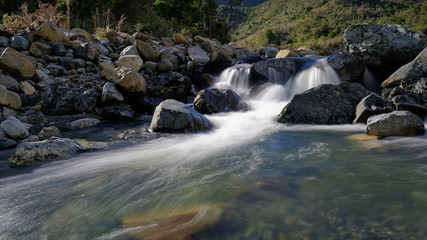 Fototapeta premium A waterfall on Hacket Creek, Mount Richmond Forest Park, New Zealand.