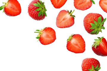 Sliced strawberry isolated on white background. Top view