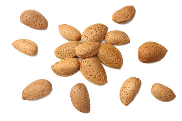 almonds isolated on white background top view
