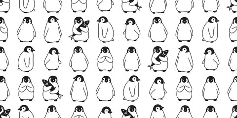 penguin Seamless pattern vector bird cartoon polar bear scarf isolated tile background repeat wallpaper doodle illustration design - obrazy, fototapety, plakaty