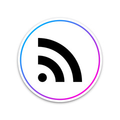 RSS icon isolated on white background. Radio signal. RSS feed symbol. Circle white button. Vector Illustration