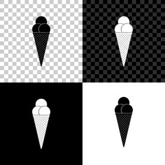 Ice cream in waffle cone icon isolated on black, white and transparent background. Vector Illustration