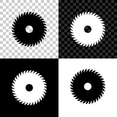 Circular saw blade icon isolated on black, white and transparent background. Saw wheel. Vector Illustration