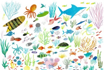 Illustration of the underwater world and fish