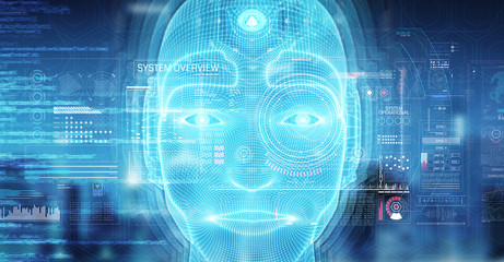 Fototapeta na wymiar Robotic man cyborg face representing artificial intelligence 3D rendering
