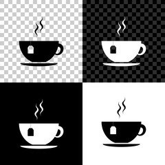 Cup with tea bag icon isolated on black, white and transparent background. Vector Illustration