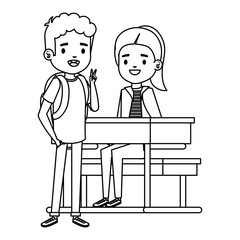 cute little students couple in school desk