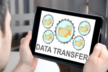 Fototapeta na wymiar Data transfer concept on a tablet