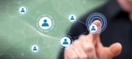 Man touching a social media network