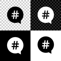 Obraz premium Hashtag in circle icon isolated on black, white and transparent background. Social media symbol, concept of number sign, social media, micro blogging pr popularity. Vector Illustration