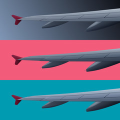 Set of color banners with airplane wing, vector illustration
