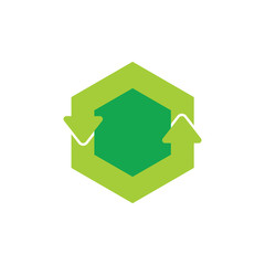 green recycle circle hexagonal arrow symbol logo vector