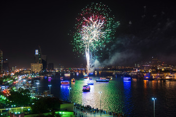 Fireworks over Dubai creek in Deira to celebrate the end of Ramadan in Dubai