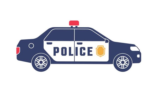 Police car rides with flashing lights icon. Looped animation with alpha channel.