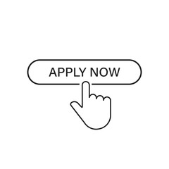 Apply now linear button icon isolated with hand pointer. Click finger illustration. Registration button.