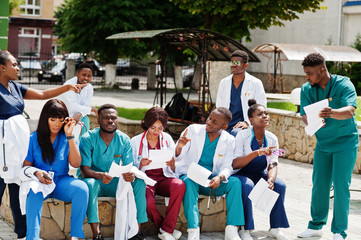Group of african medical students posed outdoor prepare to exams.